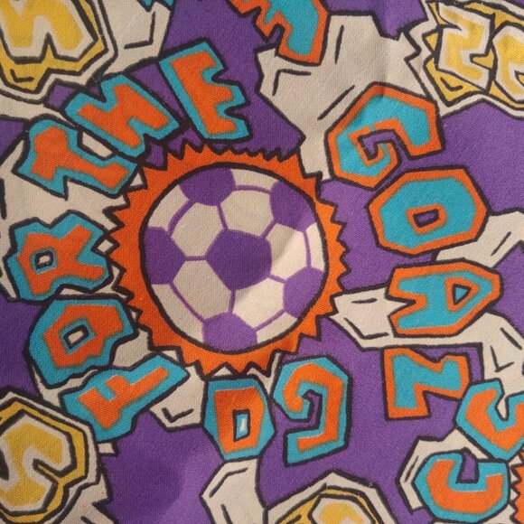 Vintage Soccer Fabric Material Kick Goal Purple Retro Kids Sports Sewing 48x67" - Picture 1 of 10